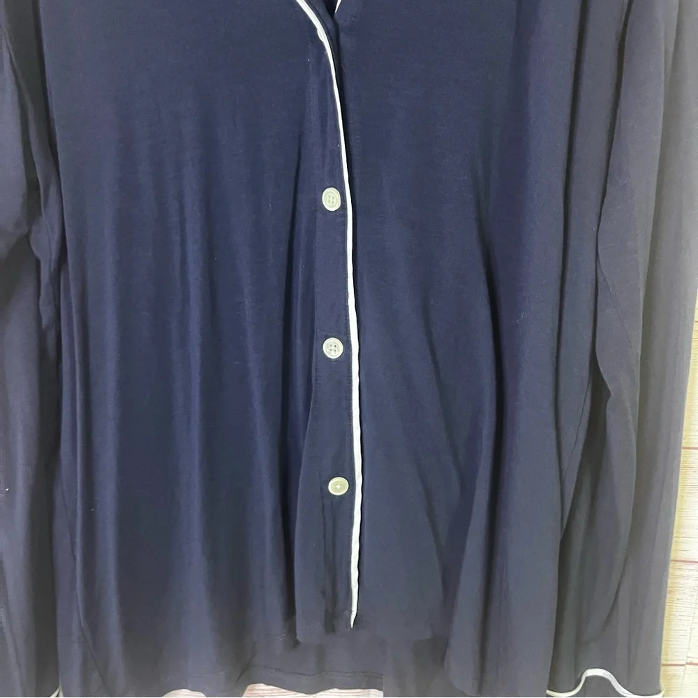 J.Crew Navy Blue Button Down White Piping‎ Pajama Top Size Large